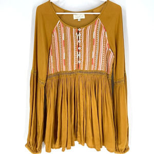 Chic Mustard Blouse with Embroidered Accents